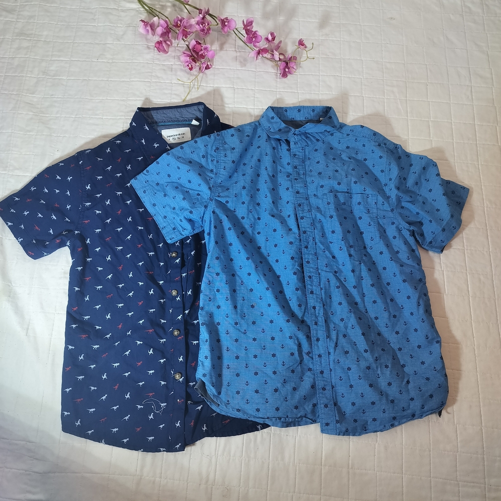 Paper Denim & Cloth Men’s Short-Sleeve Two-Tone Blue Printed Button-Down Shirts